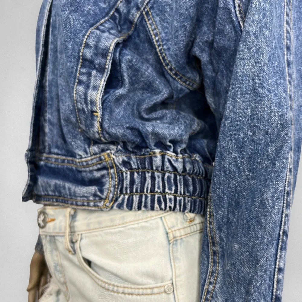 Vintage 80s NEW YORK GIRL Denim‎ Bomber Jacket S